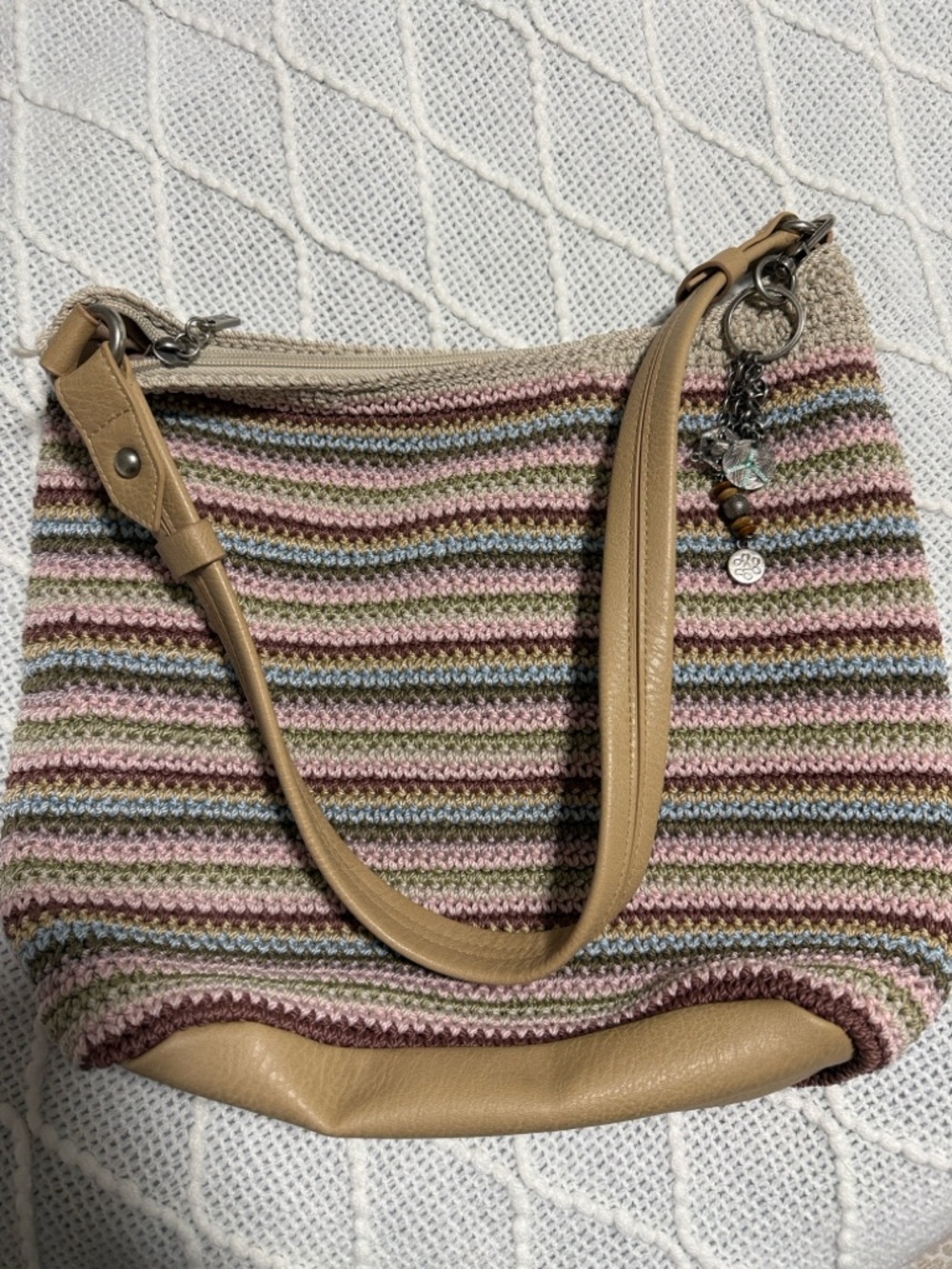 The Sak Striped Knit Shoulder Bag in Pink, Green, Blue and Tan - Picture 6 of 7